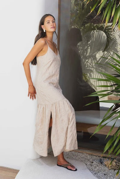Blak Dallas Maxi Dress Camel with White Embroider