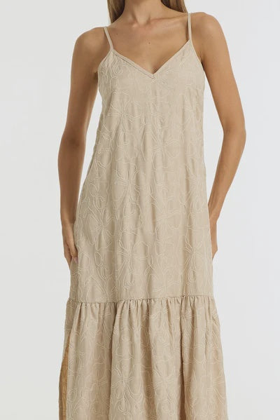 Blak Dallas Maxi Dress Camel with White Embroider