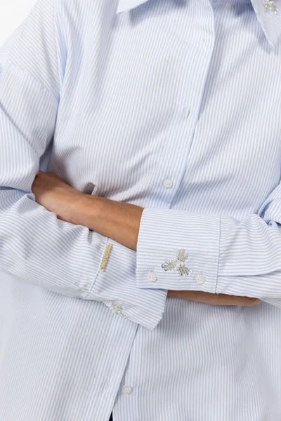 Blak Crossed Paths White/Blue Stripe