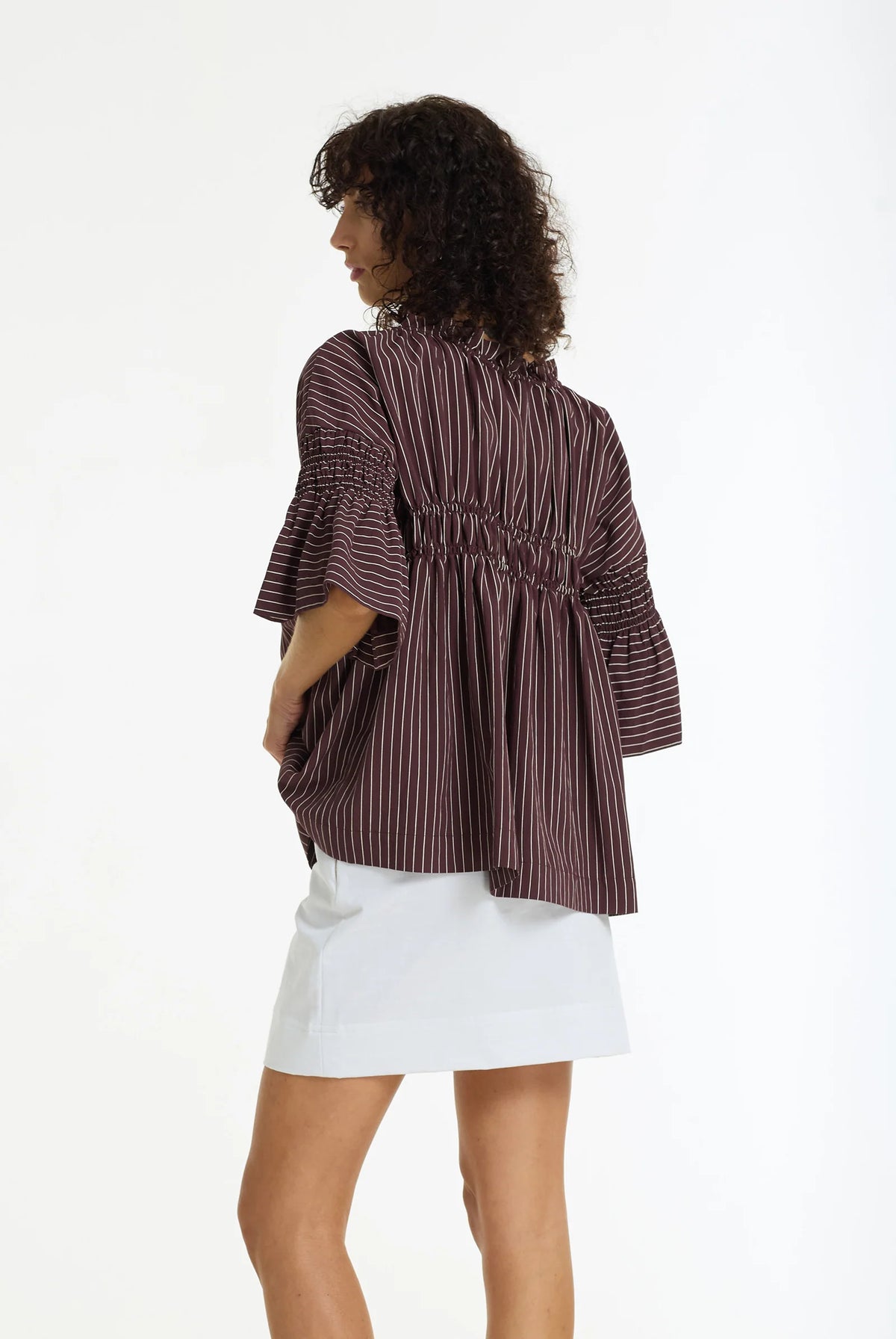 Blak Thea Shirred Pinstripe Top Wine