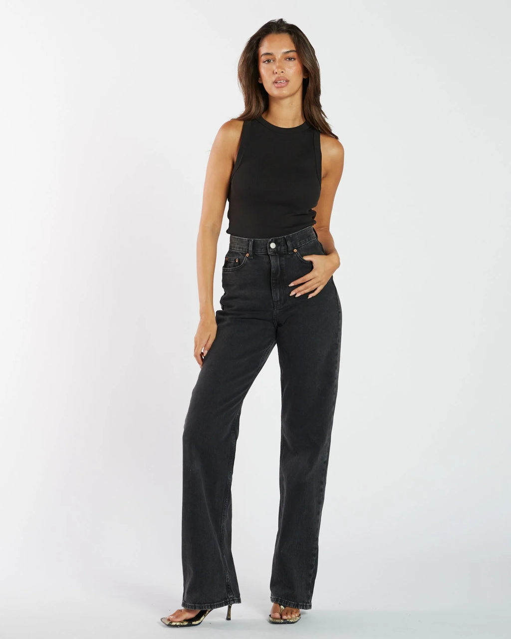Dr Denim Echo High Straight Jeans Tar Retro Black