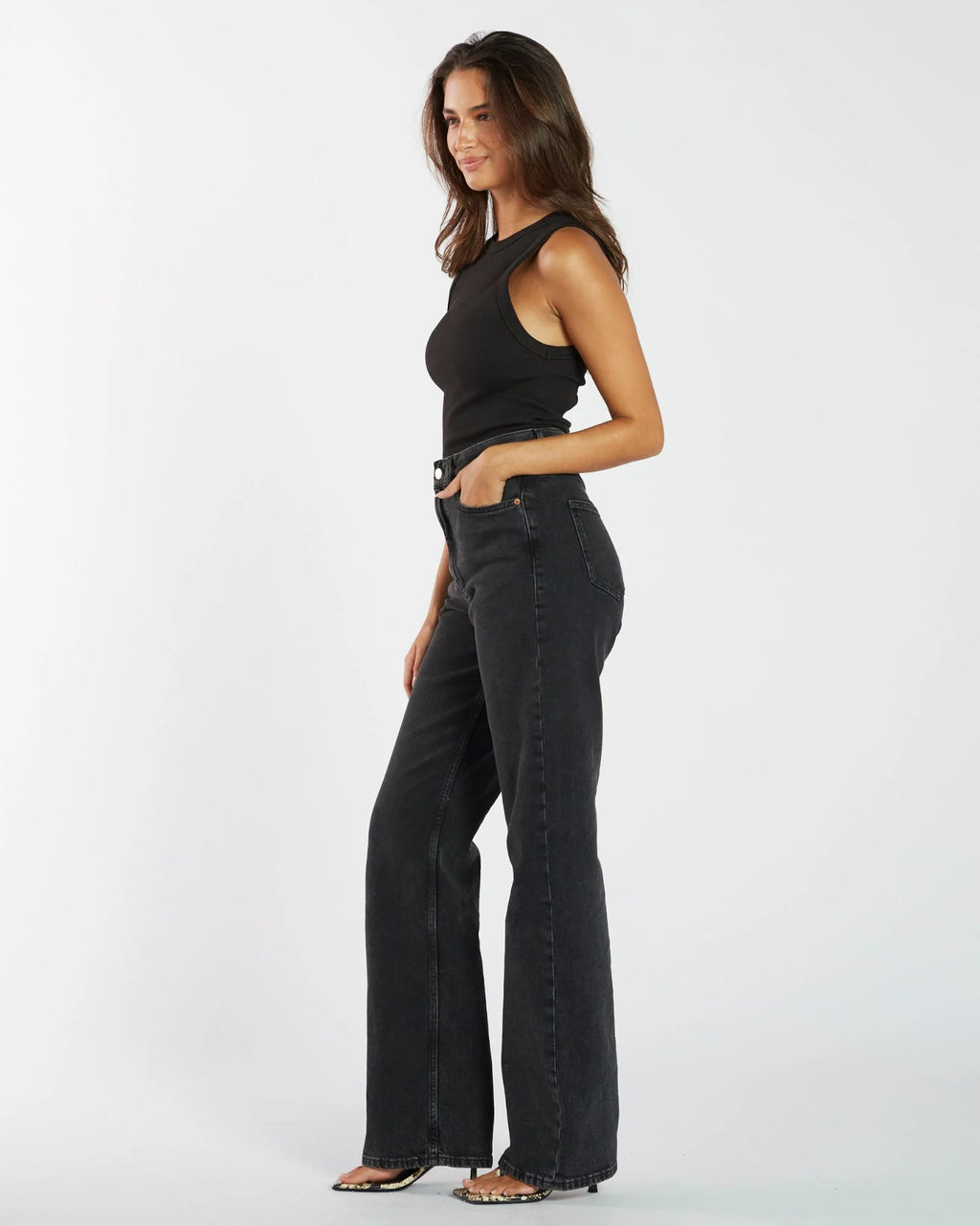 Dr Denim Echo High Straight Jeans Tar Retro Black